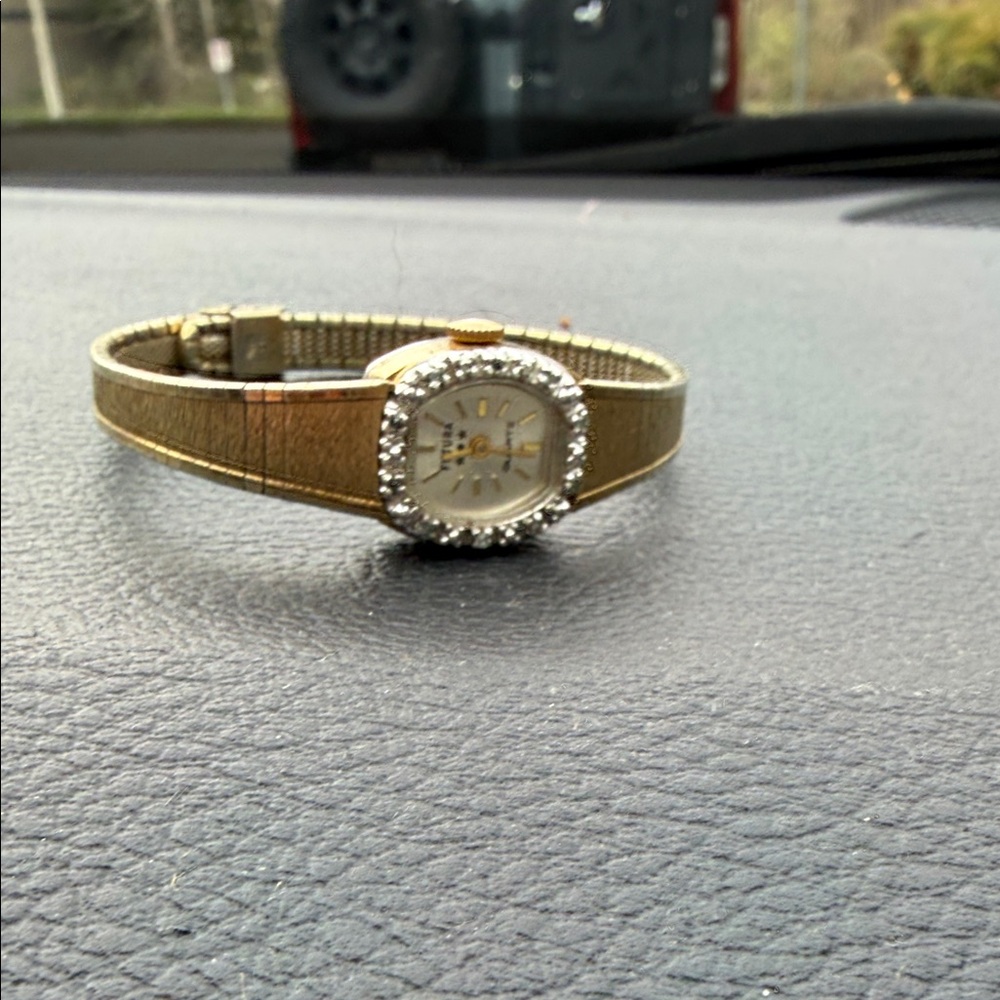 Gold Tone Crystal-Trim Women's Wristwatch